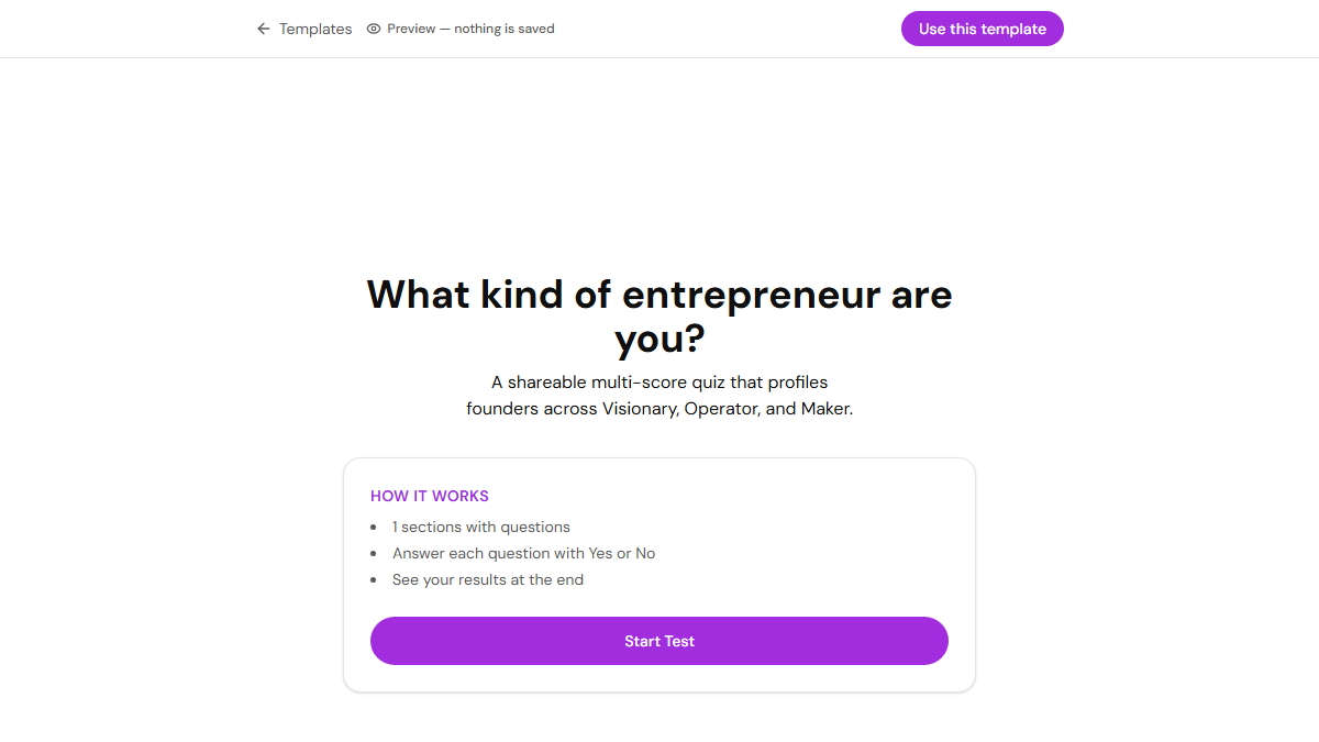 Entrepreneur Type Assessment Template