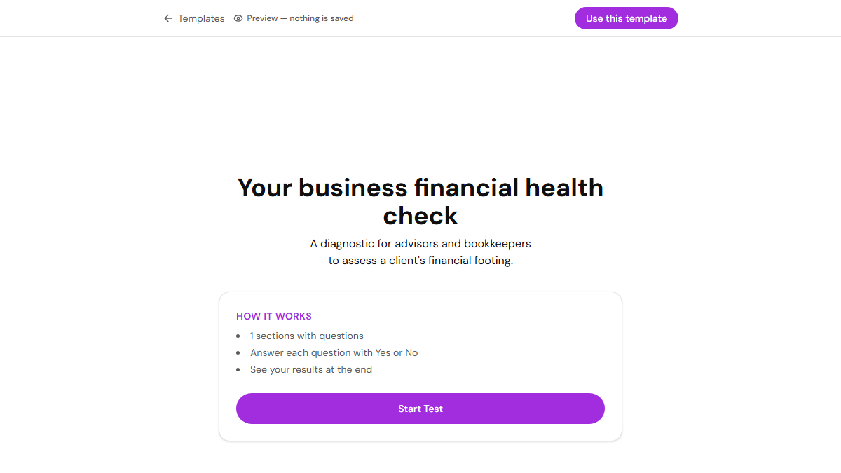 Business Financial Health Check Template